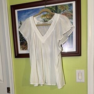 Lucky Brand Fitted White Cap Sleeve Blouse